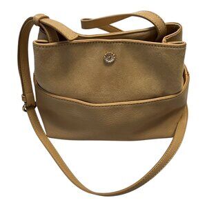 Lauren Conrad Crossbody Bag Light Tan Faux Leather Suede Gold Hardware 9.5x7.5x5